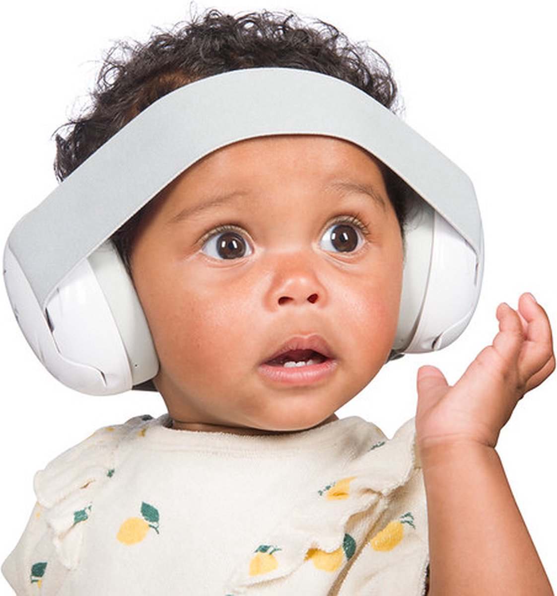 Protection auditive Dooky bébé - bandeau élastique réglable - écouteurs pour bébés - isolation 25 dB - écouteurs antibruit - cache-oreilles légers avec sac de rangement - cache-oreilles pour bébé tout-petit 0-3 ans - blanc
