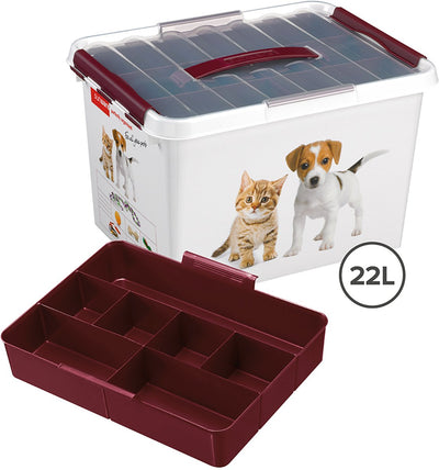 Sunware q-line boîte de rangement pour animaux avec insert 22l - 40x30x26 cm - blanc rouge
