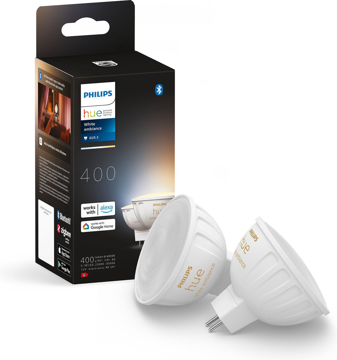 Philips hue spot - lumière blanche chaude à froide - pack de 2 - mr16