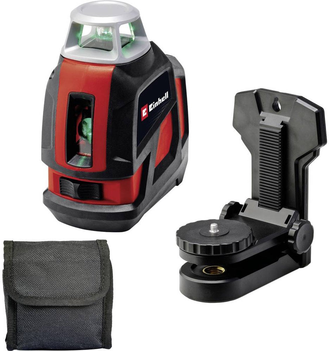 Laser à lignes croisées Einhell te-ll 360 g - portée de travail 40 m - 360° - laser vert - horizontal vertical - plage de nivellement 4 ° - incl. support mural réglable en hauteur - incl. sac de rangement pratique