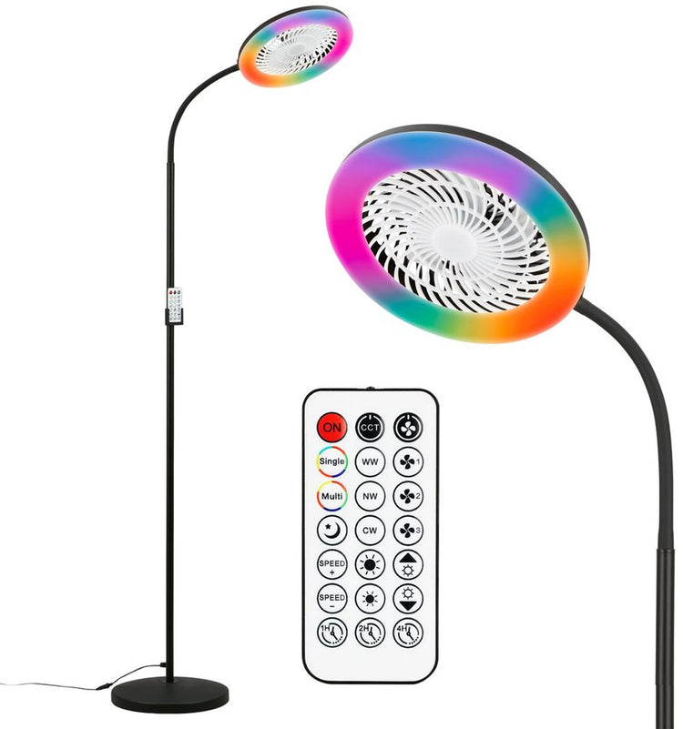 Briloner Windy - lampadaire avec éclairage par ventilateur - lampadaire avec télécommande - 13,8w - rgbic - dimmable - noir - ø28 x 185cm