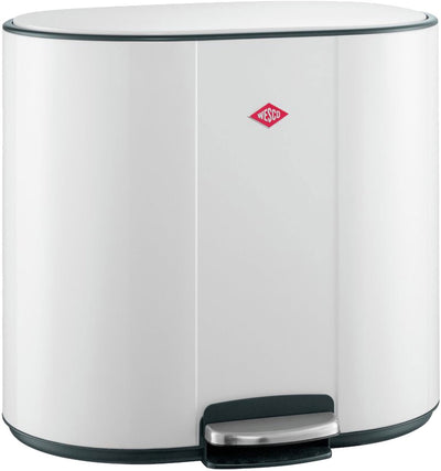 Wesco multicollector 2 waste bin waste separation (2x25 liters) | 50 litres | métal - blanc mat | Poubelle à pédale duo avec fermeture amortie et filtre anti-odeurs