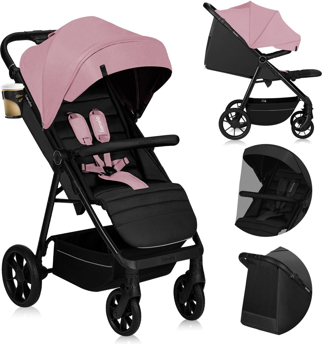 Lionelo mira - landau - poussette - pour enfants jusqu'à 22 kg - roues avant 360° - poignée de dossier réglable - auvent XXL étanche avec UPF50+ - harnais 5 points - grandes roues tout-terrain - absorption complète des chocs - pliable de manière compacte
