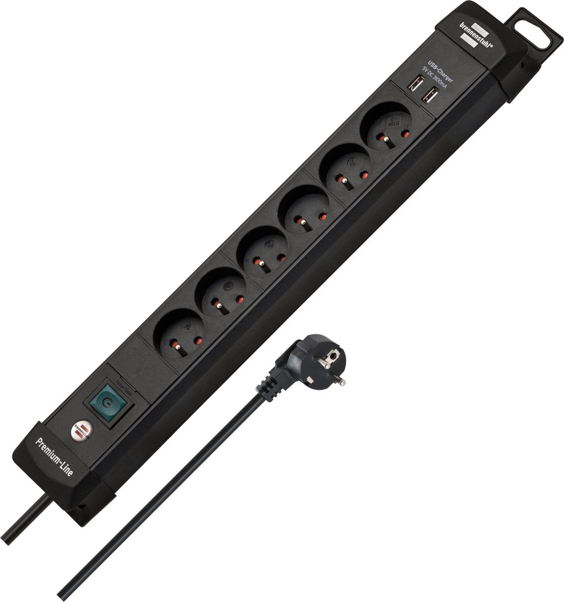 Multiprise Brennerstuhl premium-line avec USB | 6 fois | noir | 3m h05vv-f 3g1.5 | fr être - 1951164602