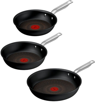 Tefal experience - set de poêles - 20 24 28 cm - noyau fusion - revêtement antiadhésif - induction - convient pour une utilisation avec des spatules métalliques
