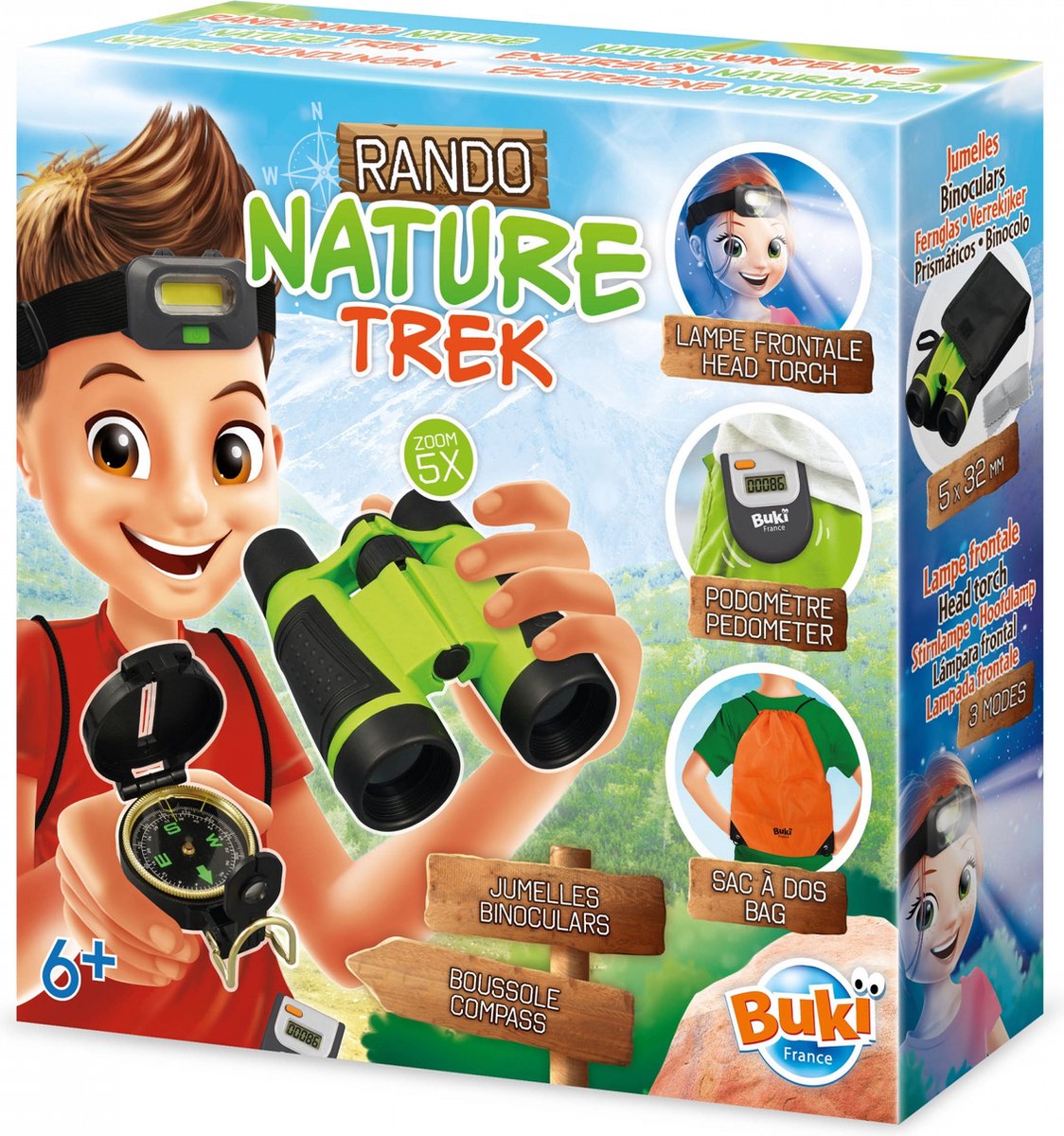 Buki france buki - nature - découvrir la nature - partir à l'aventure dans la nature - jumelles, boussole, lampe frontale, podomètre