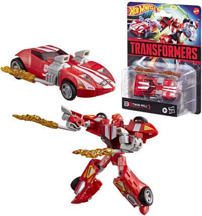 Jouet Transformers Hot Wheels (r) x figurine rouge Twin Mill de 12,5 cm, à partir de 8 ans