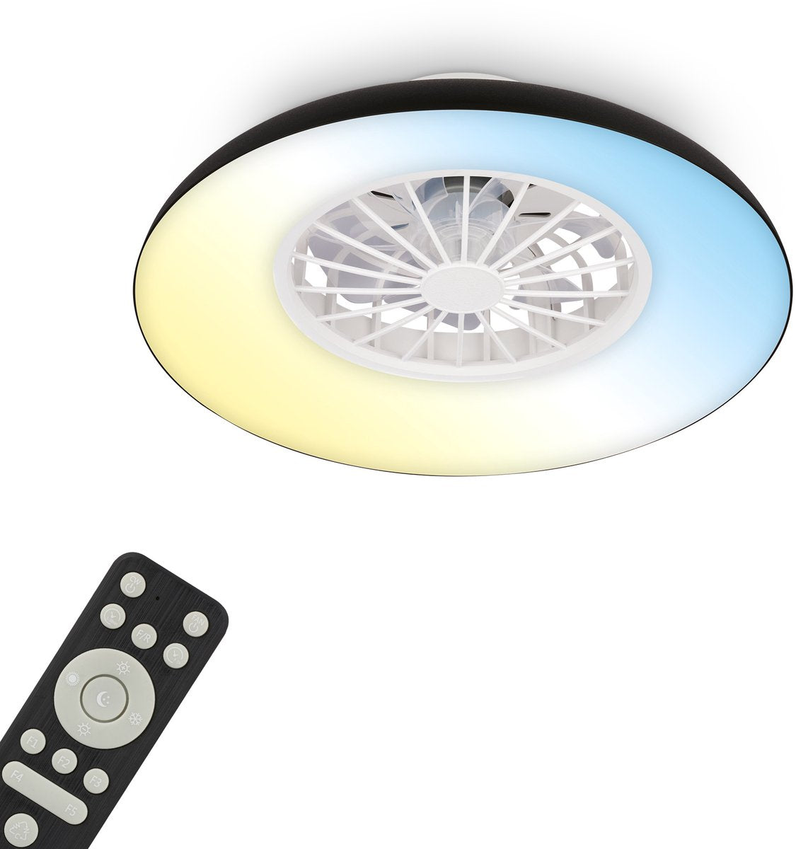Briloner windora - ventilateur de plafond avec éclairage - plafonnier LED avec ventilateur - dimmable - 5 vitesses - lampe ventilateur mode été et hiver - CCT - ø48,5 cm - noir