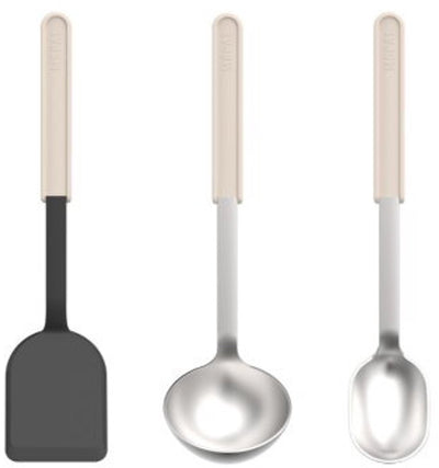 Mepal set de cuisine 3 pièces (spatule + cuillère à mélanger + cuillère de service) chef it - batterie de cuisine avec revêtement antiadhésif - résistant à la chaleur - passe au lave-vaisselle - ustensiles de cuisine - craie