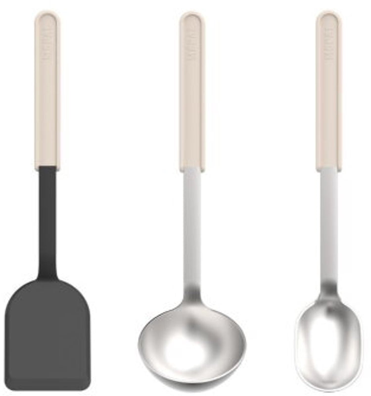 Mepal set de cuisine 3 pièces (spatule + cuillère à mélanger + cuillère de service) chef it - batterie de cuisine avec revêtement antiadhésif - résistant à la chaleur - passe au lave-vaisselle - ustensiles de cuisine - craie