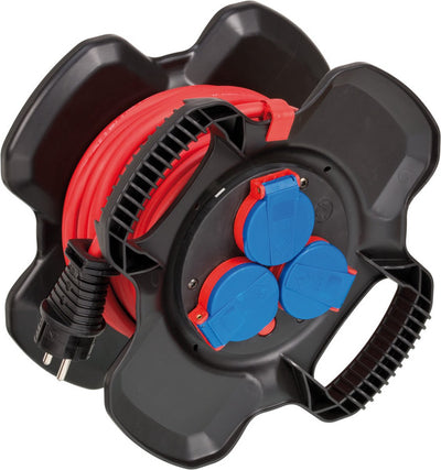 Enrouleur de câble en caoutchouc Brennerstuhl Enrouleur de câble x-gum ip44 pour utilisation en extérieur (10 m, utilisation extérieure de courte durée, mélange de caoutchouc spécial, avec protection de contact plus élevée, fabriqué en Allemagne)