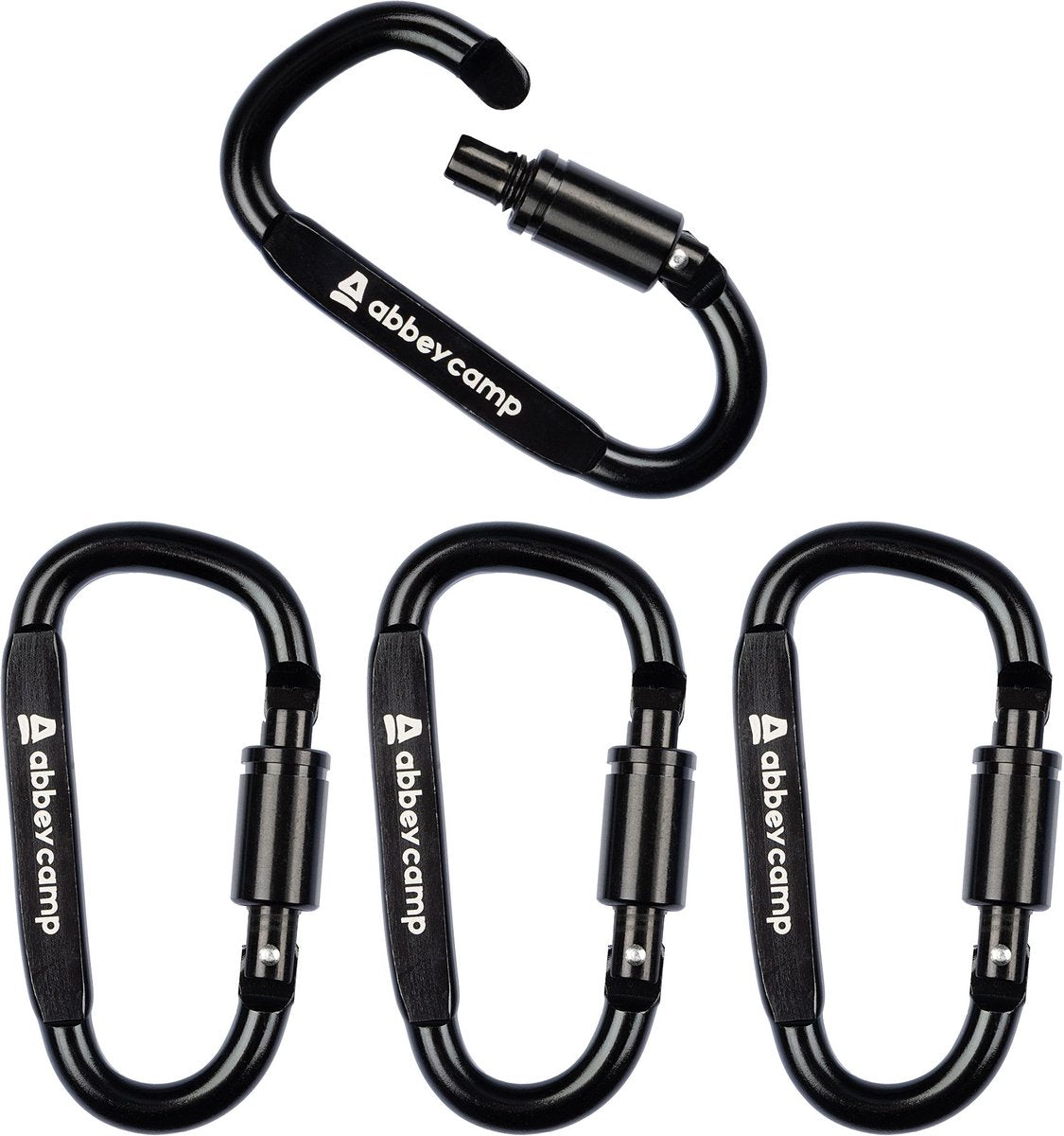 Mousquetons Abbey Camp en aluminium de haute qualité - lot de 4 - noir - fermeture à vis