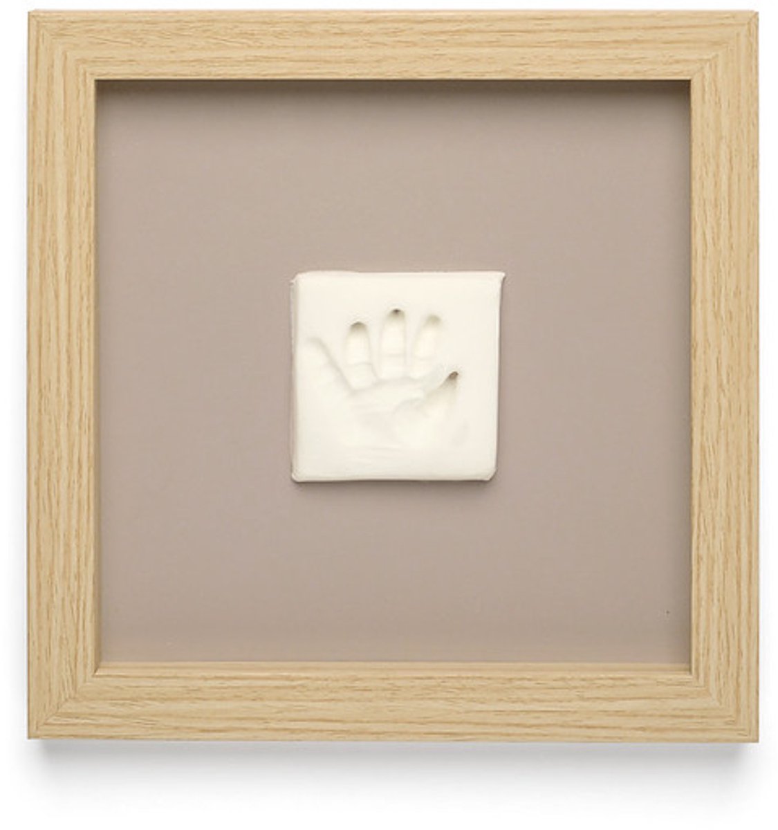 Mains heureuses - cadre imprimé bébé en bois élégant - empreinte de main sertie d'argile - protection en plexiglas - design moderne - cadeau de maternité parfait - 22x22 cm