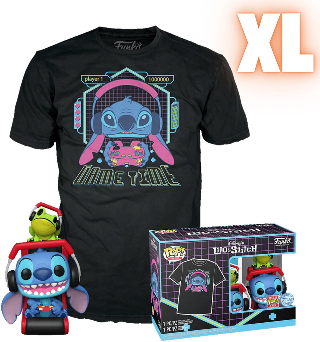 Funko Lilo Stitch Gamer Stitch avec grenouille - pop ! tee messieurs pop! - neutre - xl