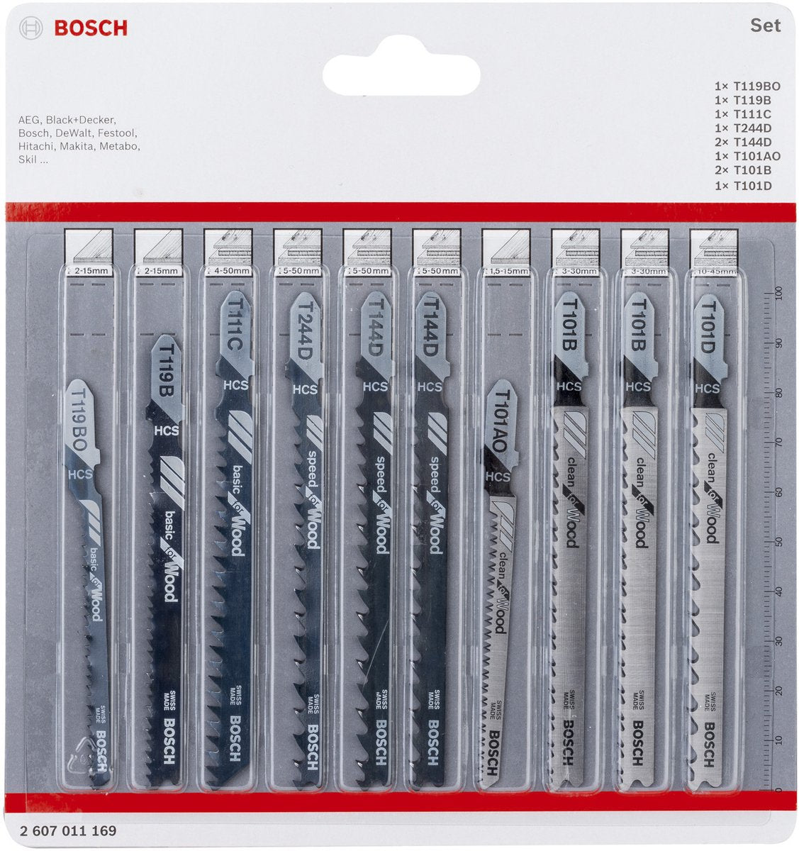 Bosch 2607011169 Jeu de 10 lames de scie sauteuse - bois