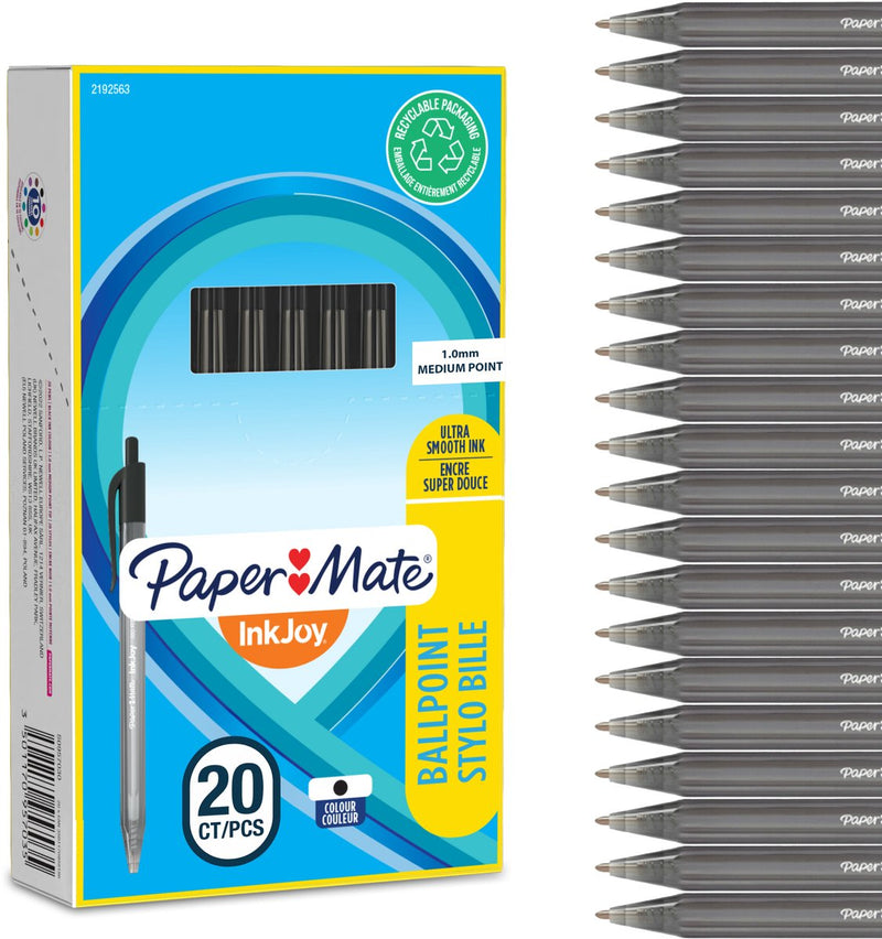 Stylo à bille inkjoy 100rt papermate s0957030 bouton poussoir noir moyen