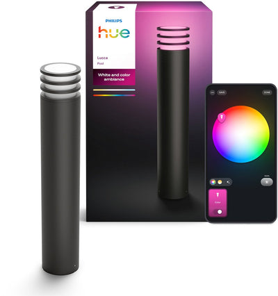 Lampe sur pied haut Philips Hue Lucca - éclairage de jardin - gris anthracite - IP44 résistant aux intempéries et au vent - lumière blanche et colorée - éclairage intelligent - 1100 lumens - compatible avec la matière