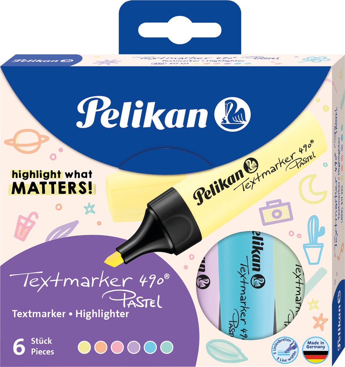 Pelikan surligneur 490® pastel 6 surligneurs en étui