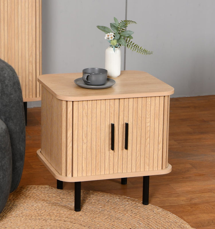 Table d'appoint de loisirs Mano avec espace de rangement - table de chevet - 45x40x48cm - aspect bois de chêne métal noir