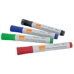 Marqueurs pour tableau en verre Nobo - 4 marqueurs pour tableau blanc - noir, rouge, bleu et vert