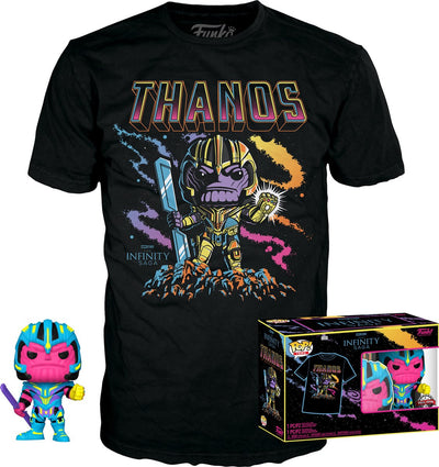 Funko-pop ! tee box : marvel studios the avengers - thanos blacklight black #909 exclusif (taille l)