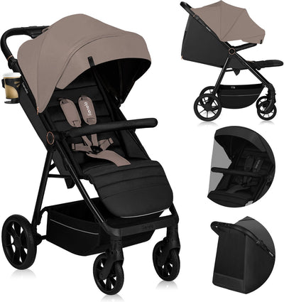 Landau Lionelo Mira - poussette - pour enfants jusqu'à 22 kg - roues avant 360° - poignée de dossier réglable - auvent XXL étanche avec UPF50+ - harnais 5 points - grandes roues tout-terrain - absorption complète des chocs - pliable de manière compacte