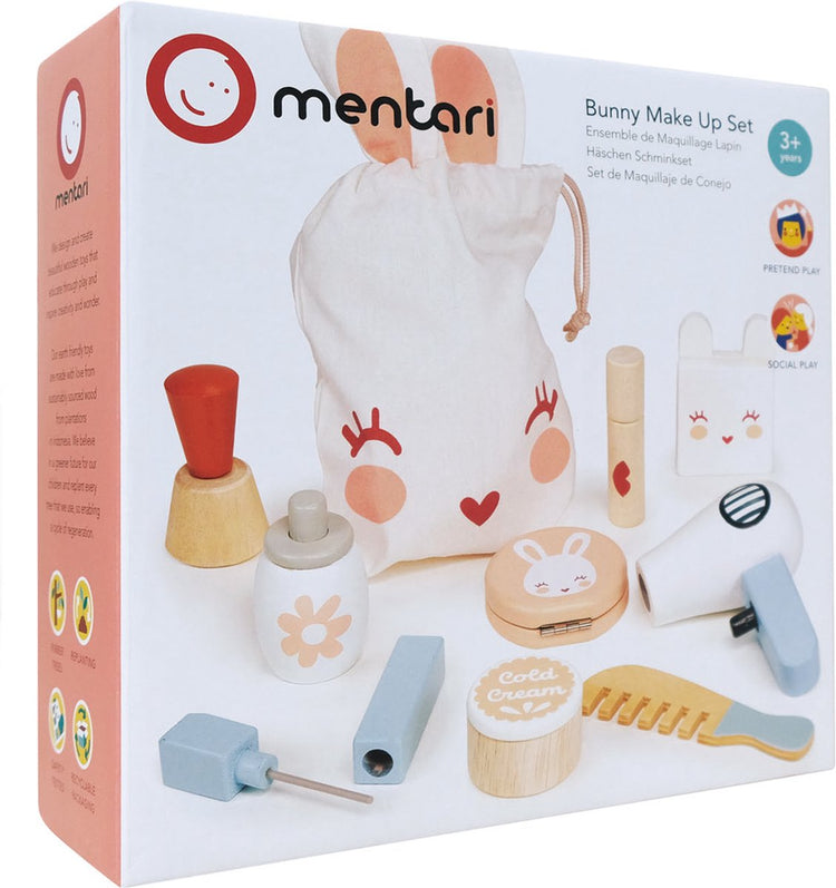 Jeu de rôle Mentari - set de maquillage lapin - dans un sac en coton - bois - 3 ans