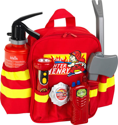 Sac à dos des pompiers Klein Toys - 28x25x8,5 cm - incl. accessoires, bretelles réglables et grande ouverture pour un emballage et un rangement faciles - rouge jaune