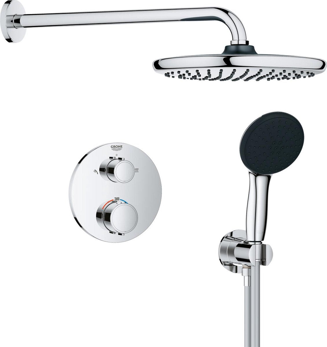 Système de douche encastré de précision Grohe - panneau de commande rond - chrome