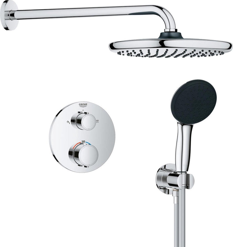 Système de douche encastré de précision Grohe - panneau de commande rond - chrome