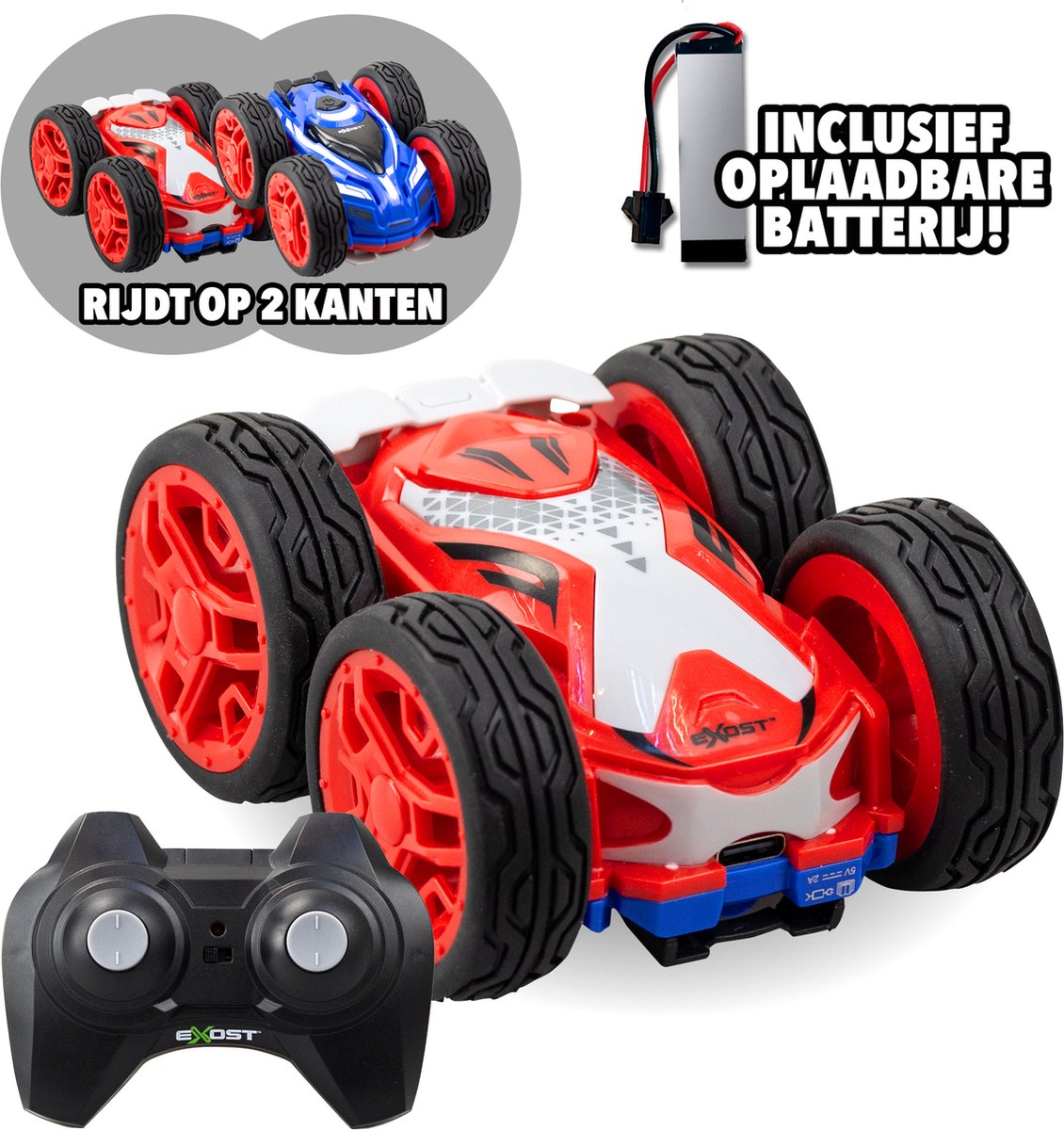 Exost rc mini flip neo rouge 1:34 - voiture de cascade contrôlable - incl. batterie rechargeable - voiture rc