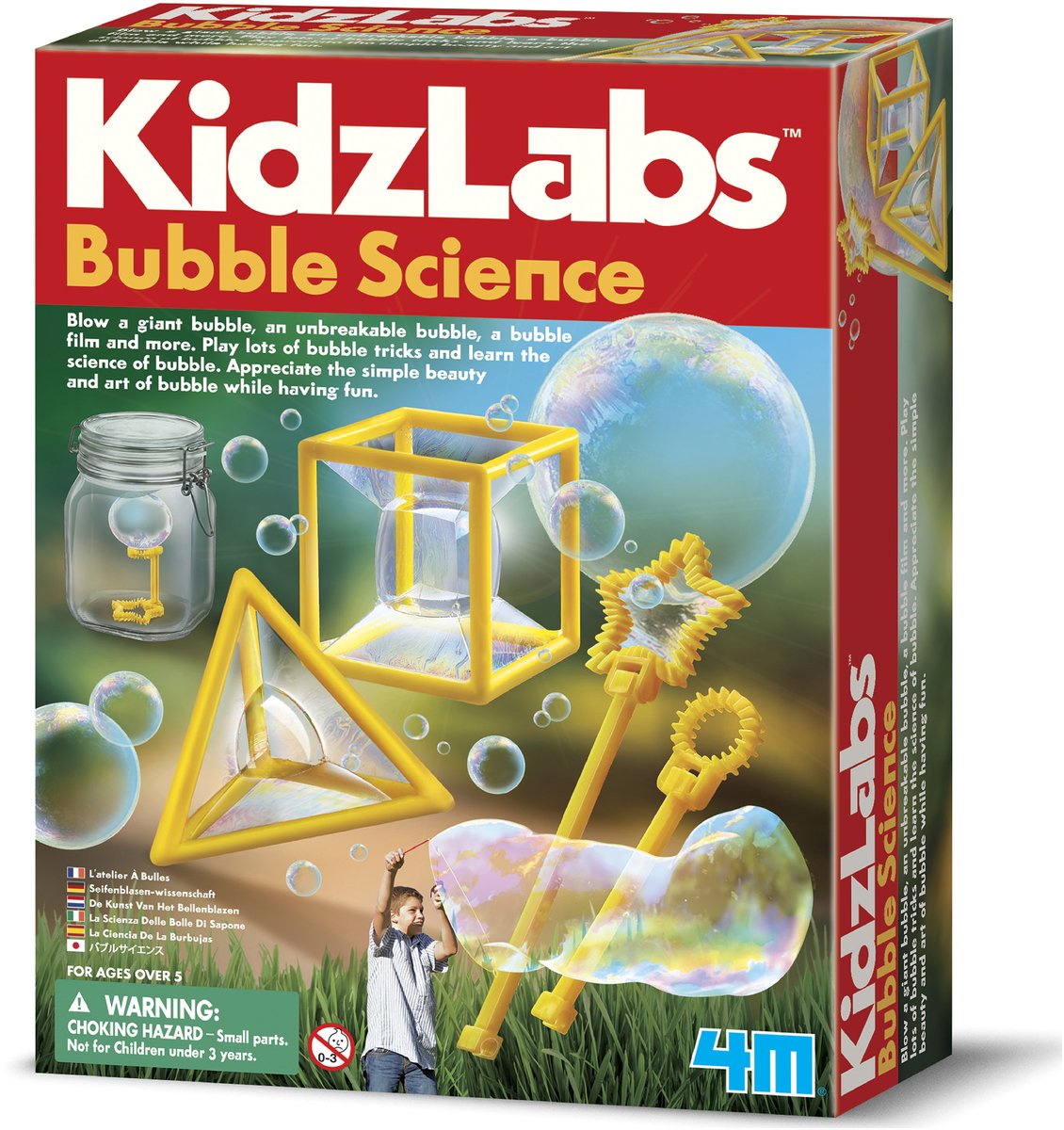 4m science et jeux - tout apprendre sur la fabrication de bulles de savon - forfait passe-temps - kidzlabs - 5+