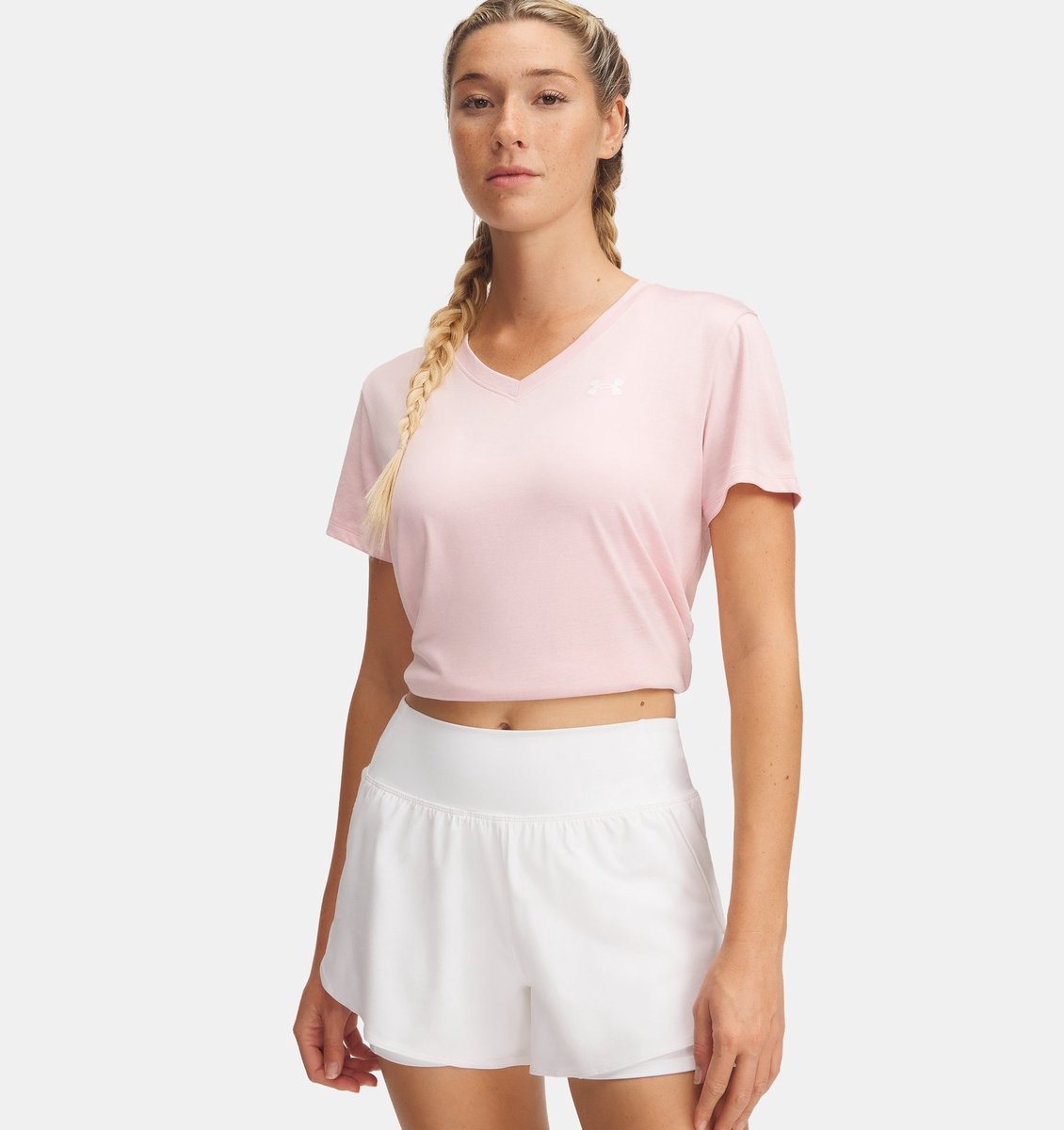 T-shirt de sport à manches courtes Under Armour Tech V-Twist pour femmes - rose