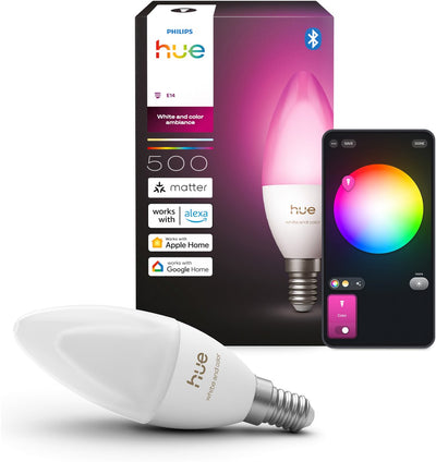Lampe bougie LED Philips Hue - culot E14 - contient 1 lampe - lumière blanche et colorée réglable - éclairage intelligent