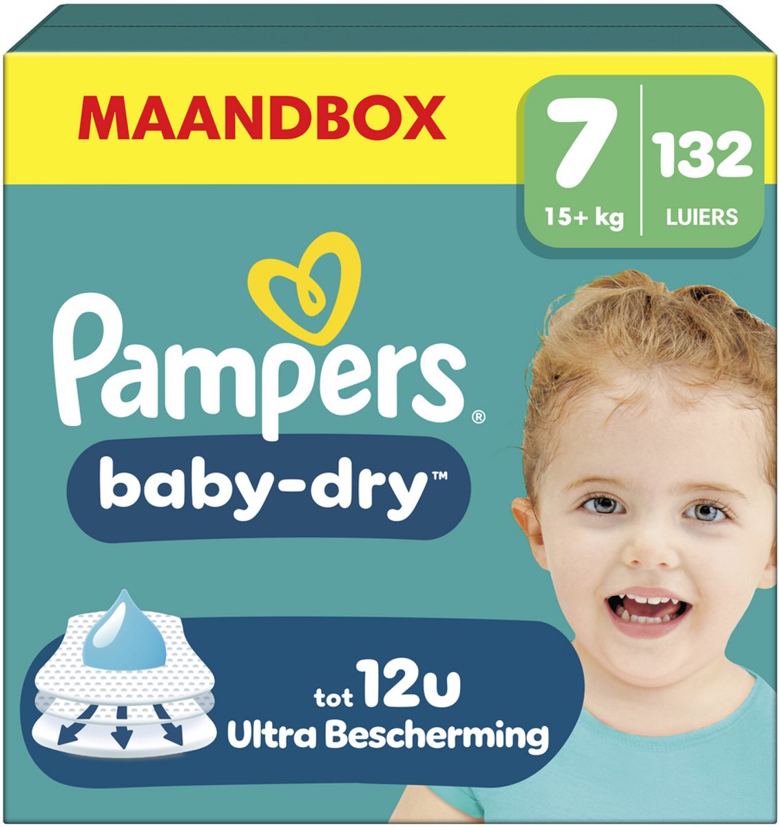 Pampers baby-dry taille 7 - 132 couches - 15kg+ - boîte mensuelle