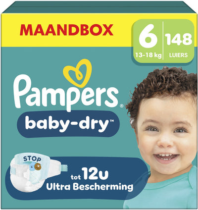 Pampers baby-dry taille 6 - 148 couches - 13kg-18kg - boîte mensuelle