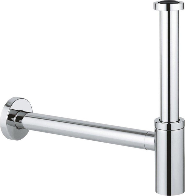 Siphon design universel Grohe 1 1 4 avec tuyau mural et rosace chromée