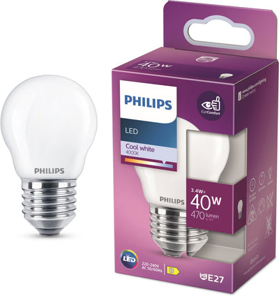 Lampe LED Philips - lampe boule avec culot E27 - lumière blanc froid : 4000k - 40w - verre dépoli