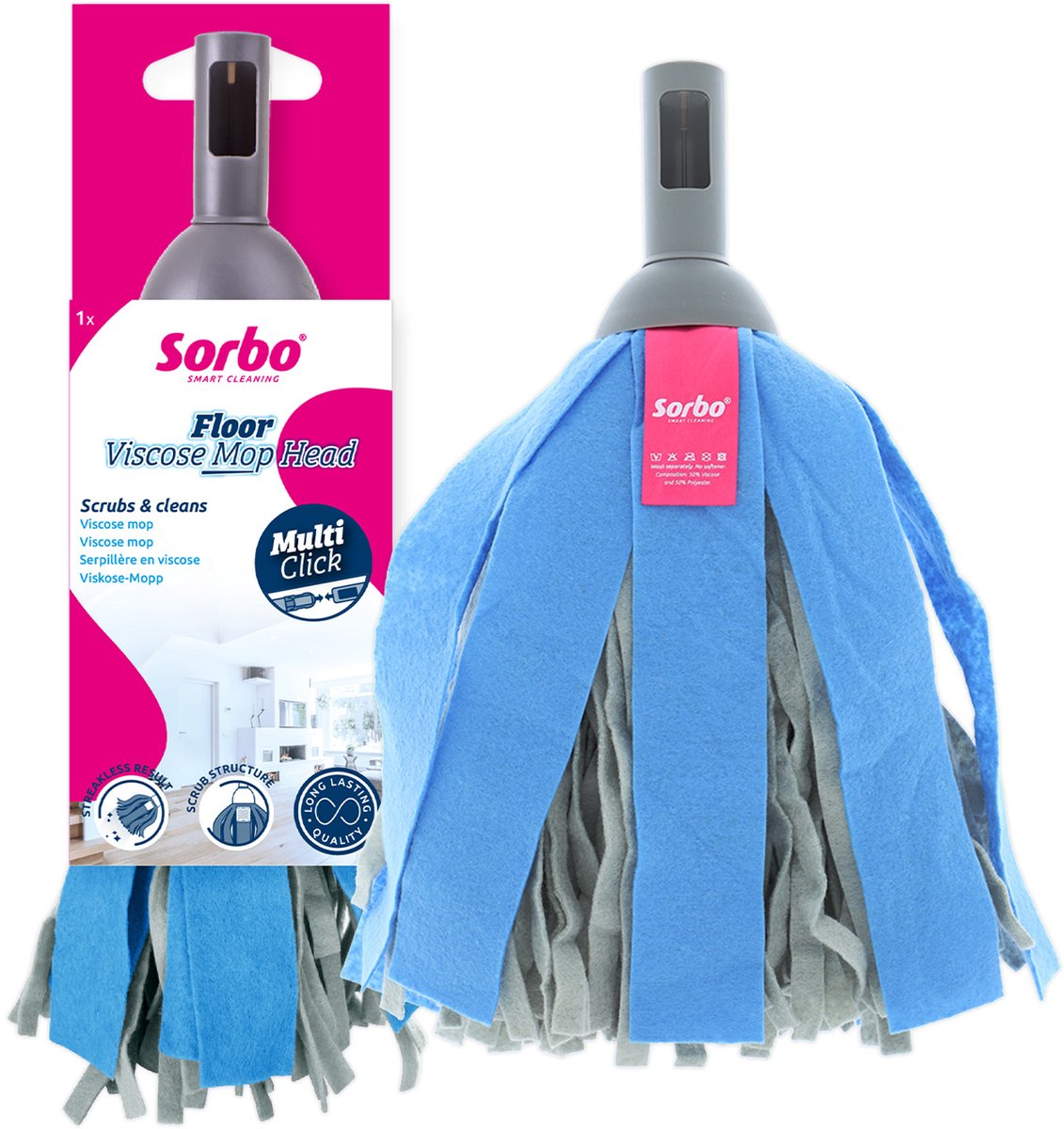 Tête de vadrouille en viscose pour sol Sorbo - surface à récurer - non pelucheux - ligne multi-clics