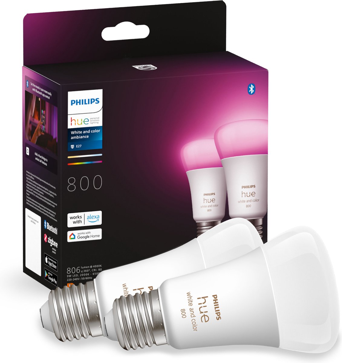 Philips Hue White and Color Ambiance E27 2-Pack