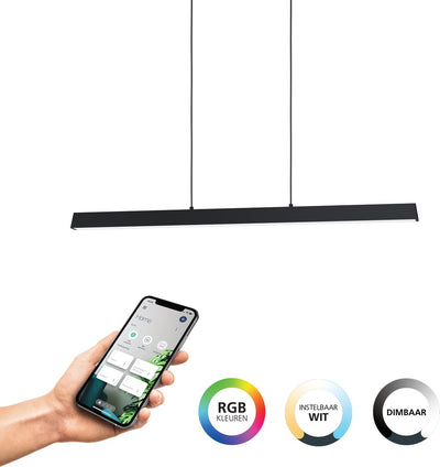 Lampe suspendue intelligente Eglo connect.z simolaris-z - 122 cm - noir - lumière blanche rgb réglable - dimmable - zigbee