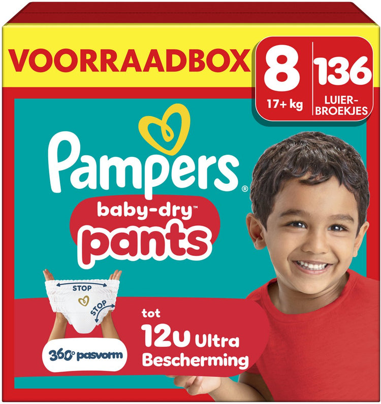 Pantalon Pampers baby-dry taille 8 - 136 pantalons à couches - 17kg+ - boîte de rangement