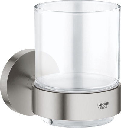 Support Grohe Essentials avec verre - supersteel (aspect inox)