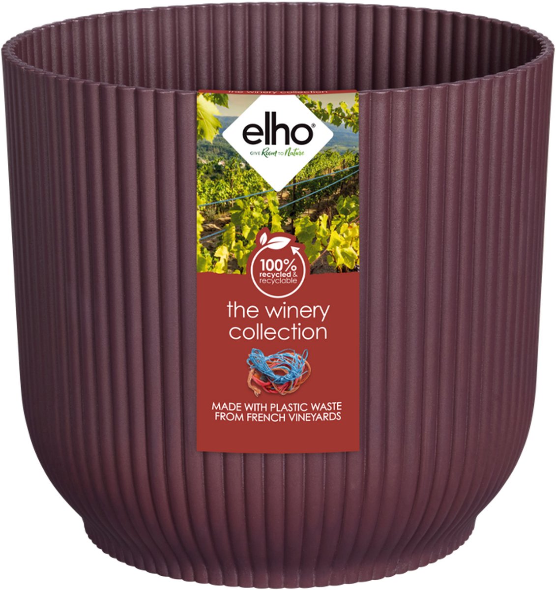 Elho the winery collection 16 - pot de fleur d'intérieur - plastique 100% recyclé - ø 16,1 x h 14,8 cm - rouge bordeaux