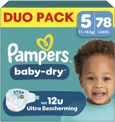 Couches Pampers baby-dry taille 5 - 78 - 11kg-16kg - nuit confortable jusqu'à 100% sans fuite