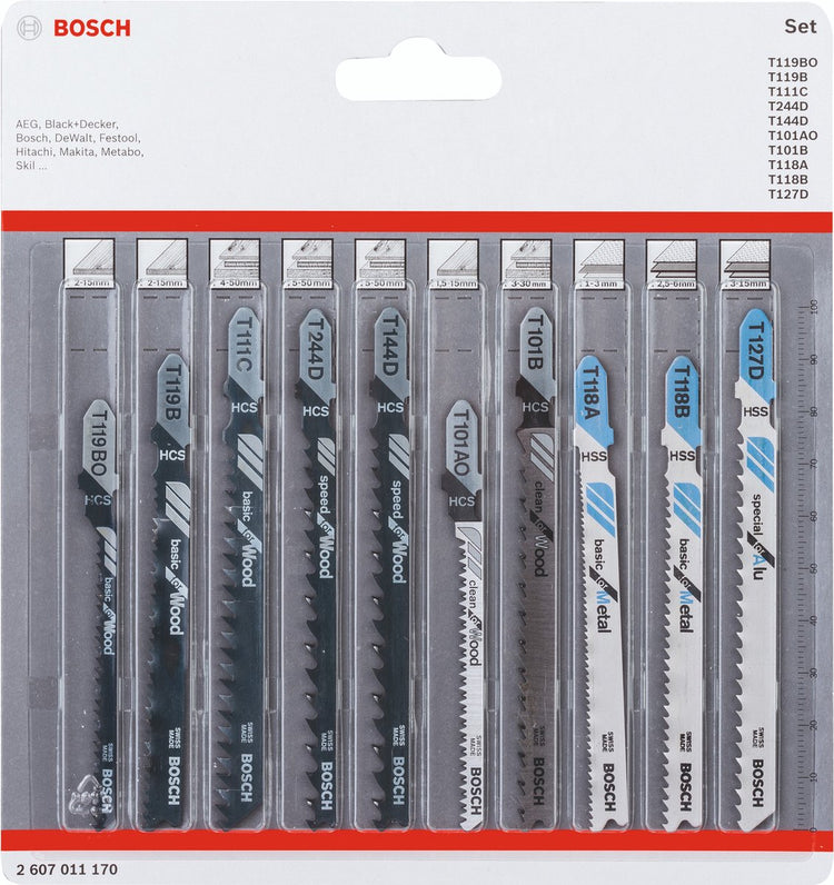 Bosch accessoires jeu de 10 lames de scie sauteuse bois et métal - 2607011170