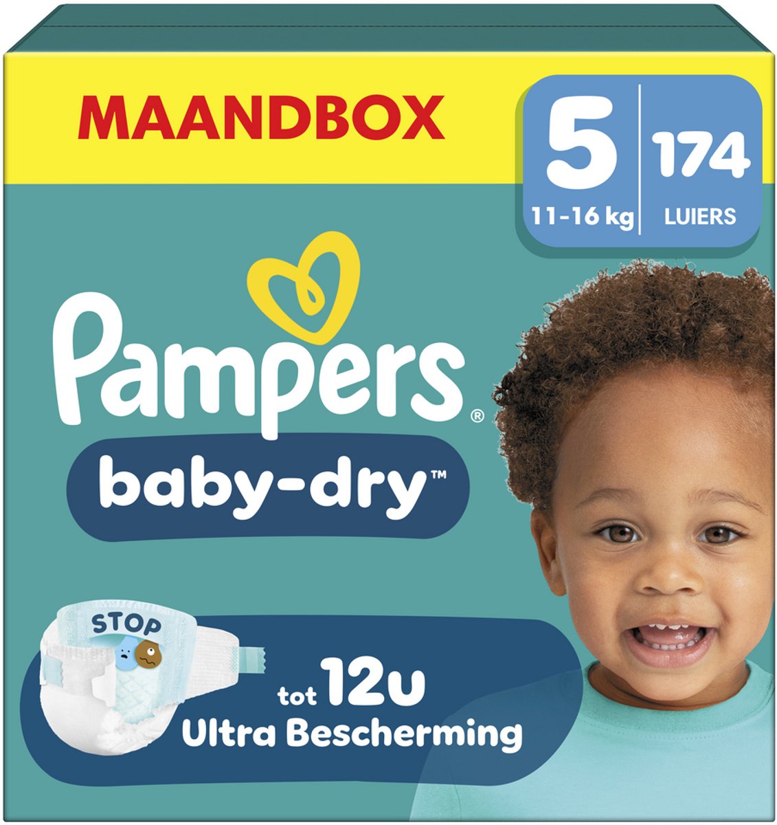Pampers baby-dry taille 5 - 174 couches - 11kg-16kg - boîte mensuelle