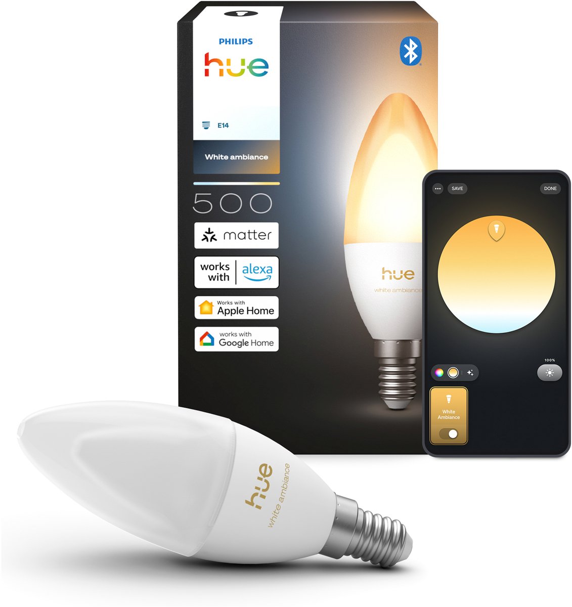 Lampe bougie LED Philips Hue - culot E14 - contient 1 lampe - lumière blanche réglable - éclairage intelligent