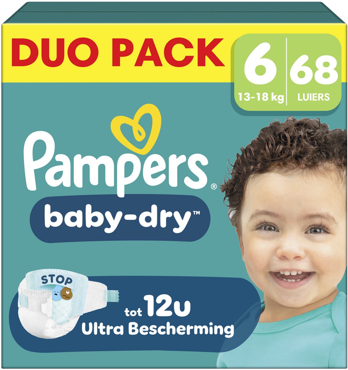 Couches Pampers baby-dry taille 6 - 68 - 13kg-18kg - nuit confortable jusqu'à 100% sans fuite