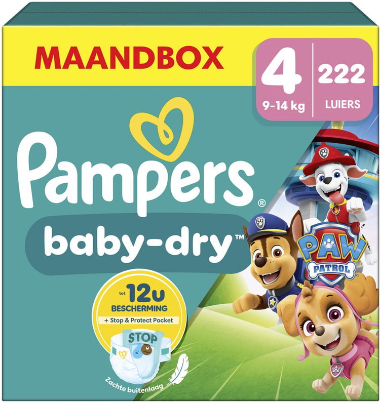 Pampers baby-dry Paw Patrol édition taille 4, 222 couches, 9kg-14kg